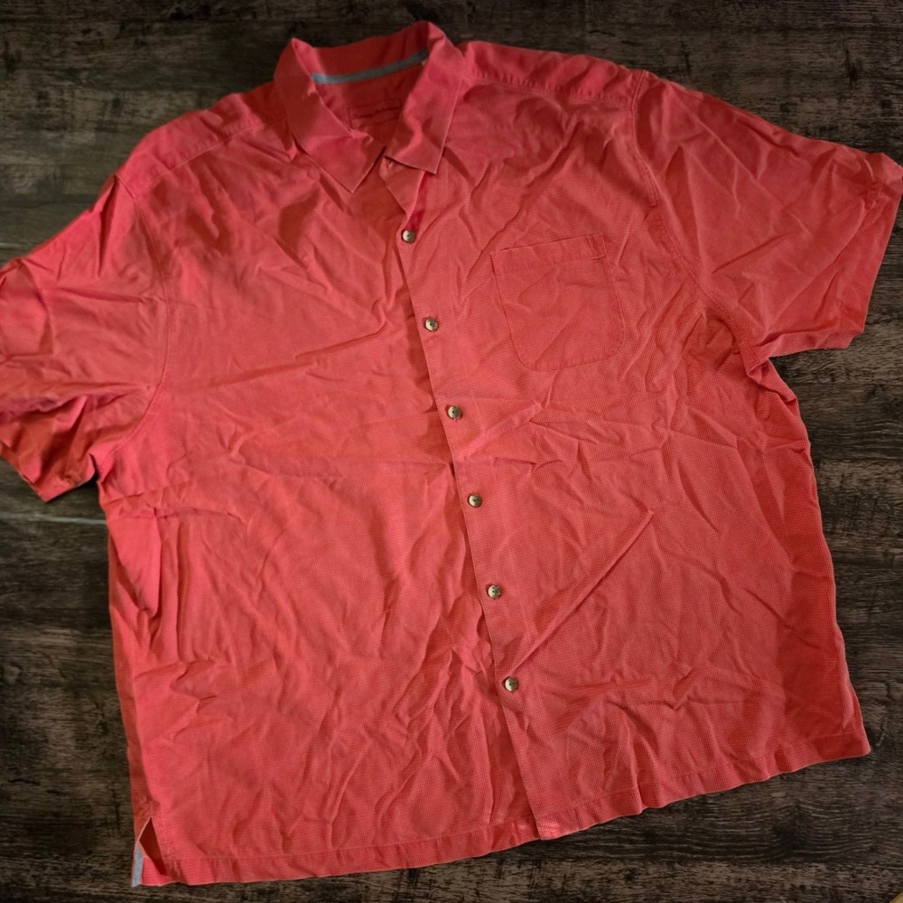 TOMMY BAHAMA Button Down Shirt Mens 4XB Coral 100% Silk Textured Short Sleeve
